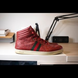 Gucci Red Leather Hightops